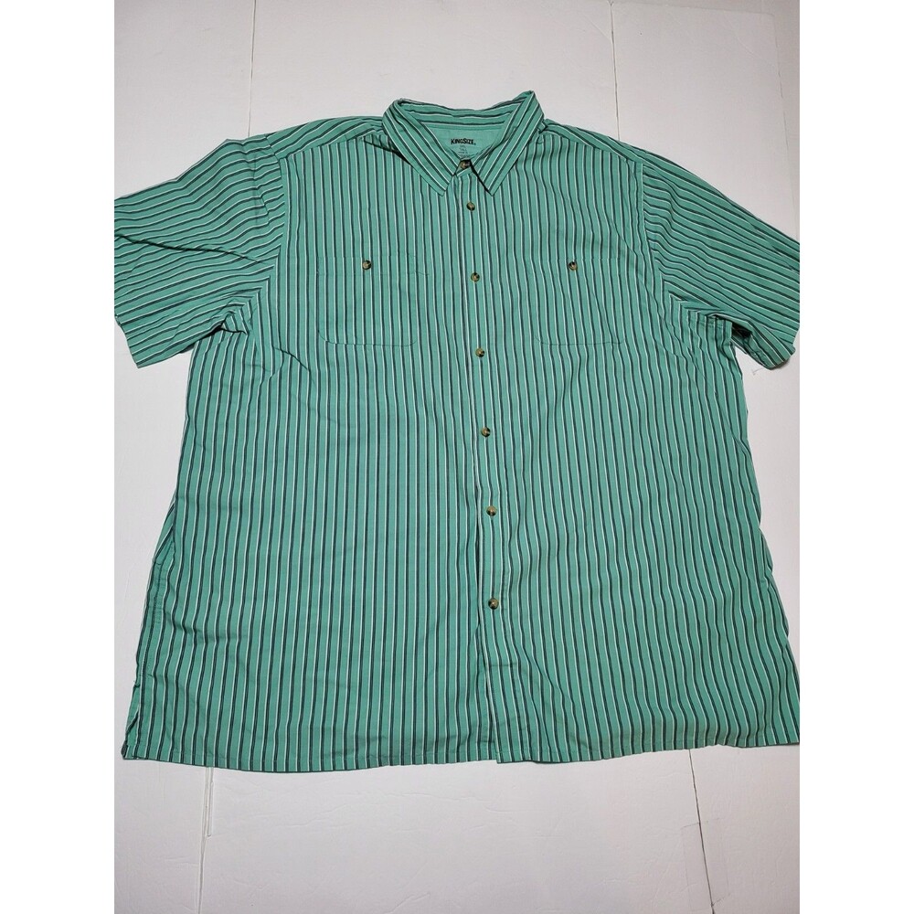 (#L8) KINGSIZE 3XLT GreenStriped Button Up Pockets Short Sleeve Collared